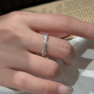 S925 Pure Silver Brushed Oval <b>Ring</b> Vintage Geometric Zircon <b>Open</b> Design Adjustable Inlay Fashion Jewelry - Product Image 2