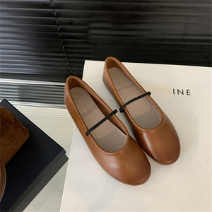 Zapatillas de ballet con punta francesa de cuero Zapatos de abuela planos sin cordones para mujer Suela blanda informal - Product Image 2