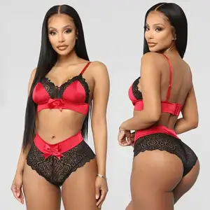 X1285 Hot Product Women Sexy Lace Lingerie Sheer Push-up Bra panty Sets Soft Bow Sensual Women's Underwear Erotic Babydoll