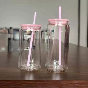 Nouvel arrivage : Pot en PC transparent de 16 oz en forme de verre à bière Libby avec couvercle à paille pour cadeau d'été DIY - Product Image 2