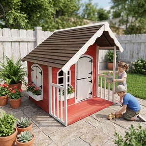 Casetta da Gioco in Legno Naturale per Bambini Piccoli Casetta Cubby per Giardino - Product Image 3
