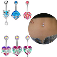 Lot de 5 Piercings de Nombril Cœur en Acier Chirurgical 14G Plaqué Argent avec Zircon, pour Mariage et Piercing Corporel