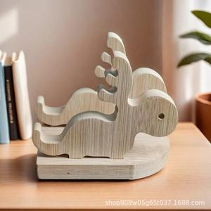 Creative Wooden Phone <b>Holder</b> 9x12x10cm Natural Wood Color <b>Tablet</b> Stand Desktop Storage Rack Customizable - Product Image 1