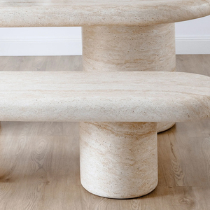 <span class=keywords><strong>Table</strong></span> à manger ovale allongée en travertin beige vert, style galet doux, avec double colonne solide, <span class=keywords><strong>table</strong></span> de dîner de luxe minimaliste pour la maison de rêve - Product Image 5