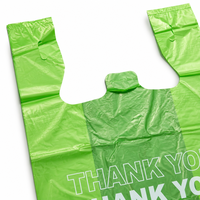 Sacs en PEHD recyclables et imperméables pour t-shirts avec poignée gilet, imprimés vert « Merci, Bonne Journée », sacs de courses pour caisse et supermarché