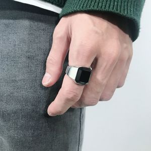 Wholesale Certified Tarnish-Free Stainless Steel <strong>Men's</strong> <strong>Statement</strong> Signet <strong>Ring</strong> Square Black Gemstone Agate New Arrivals Trendy - Product Image 6