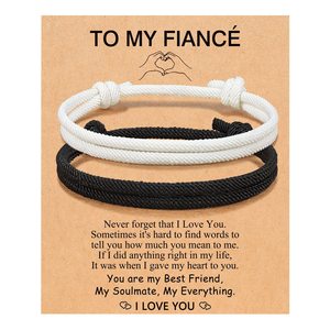 Ensemble de bracelets tendance en fer noir et blanc pour couple, cadeau d'anniversaire, amitié, petite amie, bracelets en corde milanaise - Product Image 6