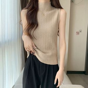 Wholesale Mid-collar Sleeveless Vest Summer Temperament Bottoming Shirt Women's Outer Wear Ice <strong>Silk</strong> Knitted Inner <strong>Top</strong> Slim Fit - Product Image 5