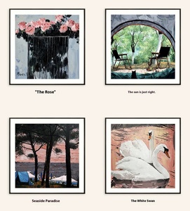 Bigimage artista chino edición limitada Rosa planta paisaje pintura colgante sala de estar <span class=keywords><strong>restaurante</strong></span> dormitorio decoración única para el hogar - Product Image 4