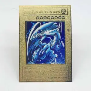 Металлическая открытка YUGIOH с голубыми глазами белого дракона, Золотая торговая карточная игра