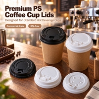 Couvercle en plastique jetable pour gobelet à boisson chaude en papier, couvercle en PS jetable, couvercle en plastique pour gobelet à café en papier à emporter