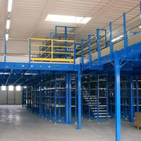 Étagère de mezzanine multi-niveaux, connectée par boulons, en acier industriel thermolaqué, capacité de charge de 1000 kg/m, robuste