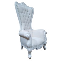 Fauteuil de loisirs capitonné antique français à dossier haut en cuir synthétique blanc et bois massif pour villa, bureau à domicile, chambre, salon, salle à manger