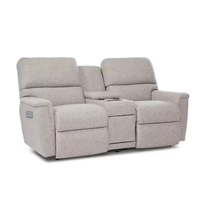 Ensemble de canapés électriques inclinables de luxe moderne deux places en tissu chenille avec table basse USB et porte-gobelets, fauteuils inclinables à structure en bois
