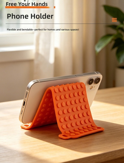 New Foldable Silicone Phone Stand With Carabiner Portable Travel Airplane Tablet Laptop Holder Anti Slip Multi Angle Adjustable