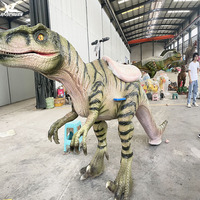 Dinosaure animatronique interactif à chevaucher, T-Rex Velociraptor robotisé à 3 roues pour parcs d'attractions, sites touristiques et usage commercial