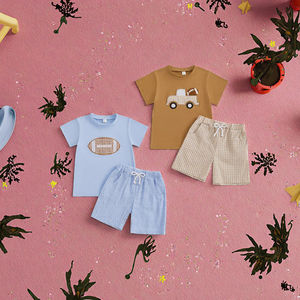 Boutique di alta qualità due pezzi ricamo <span class=keywords><strong>calcio</strong></span> <span class=keywords><strong>bambino</strong></span> t-shirt Set di tessuto di cotone Logo modello di <span class=keywords><strong>bambino</strong></span> <span class=keywords><strong>bambino</strong></span> autunno stagione abiti - Product Image 3