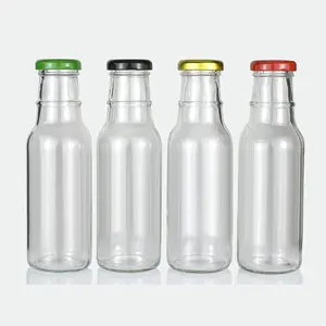 מכירה לוהטת ארוך טבעת צוואר 250 ml 500 ml ריק ספייס הלבשה סלט קטשופ צ 'ילי רוטב זכוכית בקבוק עם מכסה