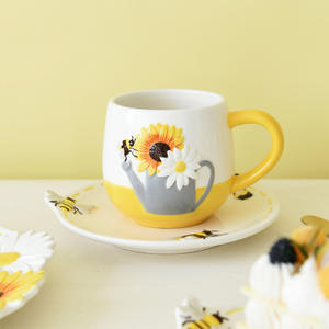 Tasses et assiettes en céramique motif tournesol, tasses à café, vaisselle pour le thé de l'après-midi, tasses à eau et petites tasses domestiques - Product Image 5