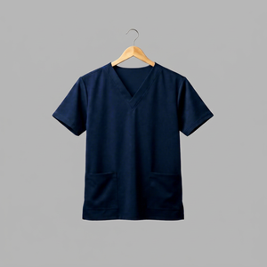 Women's Navy Blue V-Neck <b>Scrub</b> <b>Top</b> With Two Front Pockets Woven Cotton Polyester Hospital Uniform - Product Image 1