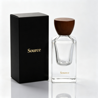 Flacon de parfum en verre carré vide de luxe personnalisé de 50 ml et 100 ml avec boîte d'emballage, flacon de parfum en verre de 30 ml avec bouchon en bois