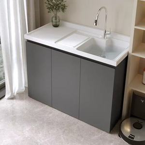 Modular Aluminum <b>Laundry</b> <b>Cabinet</b> Set With Integrated Washing Machine & Basin for Balcony 120*63 Aluminum Frame and Light - Product Image 1