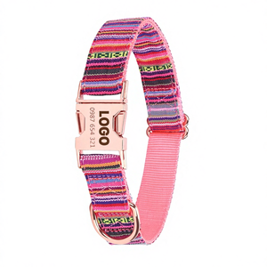 Collier pour chien avec boucle en métal doré rose élégante, logo personnalisé, dessin animé, rubans en tissu bohème, nylon et polyester durables pour chiens - Product Image 4