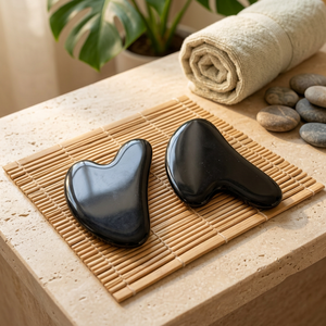 Heart Shape Black Agate Guasha Stone Polished Natural Stone for Facial Massage and Healing Therapy Valentine's Day Rais Agate - Product Image 1