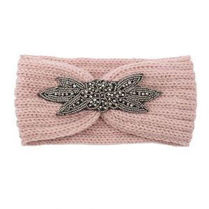 Serre-tête en laine tricoté à la main, nouveau design, élastique, accessoires capillaires d'hiver pour femmes, bandeau chauffant orné de diamants, vente en gros - Product Image 6