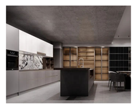 Meuble de cuisine intelligent et moderne de luxe avec panneau mural en verre et porte élévatrice pour appartement