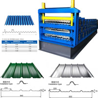 Panel de techo trapezoidal IBR de hierro corrugado de Metal de tres capas, maquinaria para hacer Tejas, máquina formadora de rollos en frío