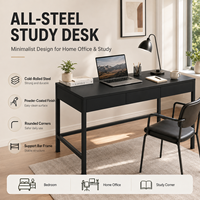 Bureau de travail moderne en métal avec tiroirs, table d'écriture entièrement en acier pour ordinateur portable, poste de travail et salle d'étude