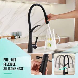 Robinet de cuisine monocommande en acier inoxydable 304 noir mat avec douchette extractible CUPC - Product Image 2