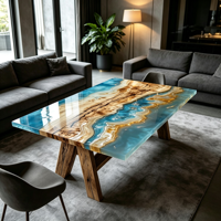 Table à manger en bois massif naturel avec résine époxy, meubles pour la maison, la villa, le restaurant, le bar, le salon