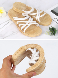 Sandales <span class=keywords><strong>en</strong></span> jonc de mer pour femmes, chaussures plates <span class=keywords><strong>en</strong></span> paille, pantoufles écologiques, vente <span class=keywords><strong>en</strong></span> gros - Product Image 5