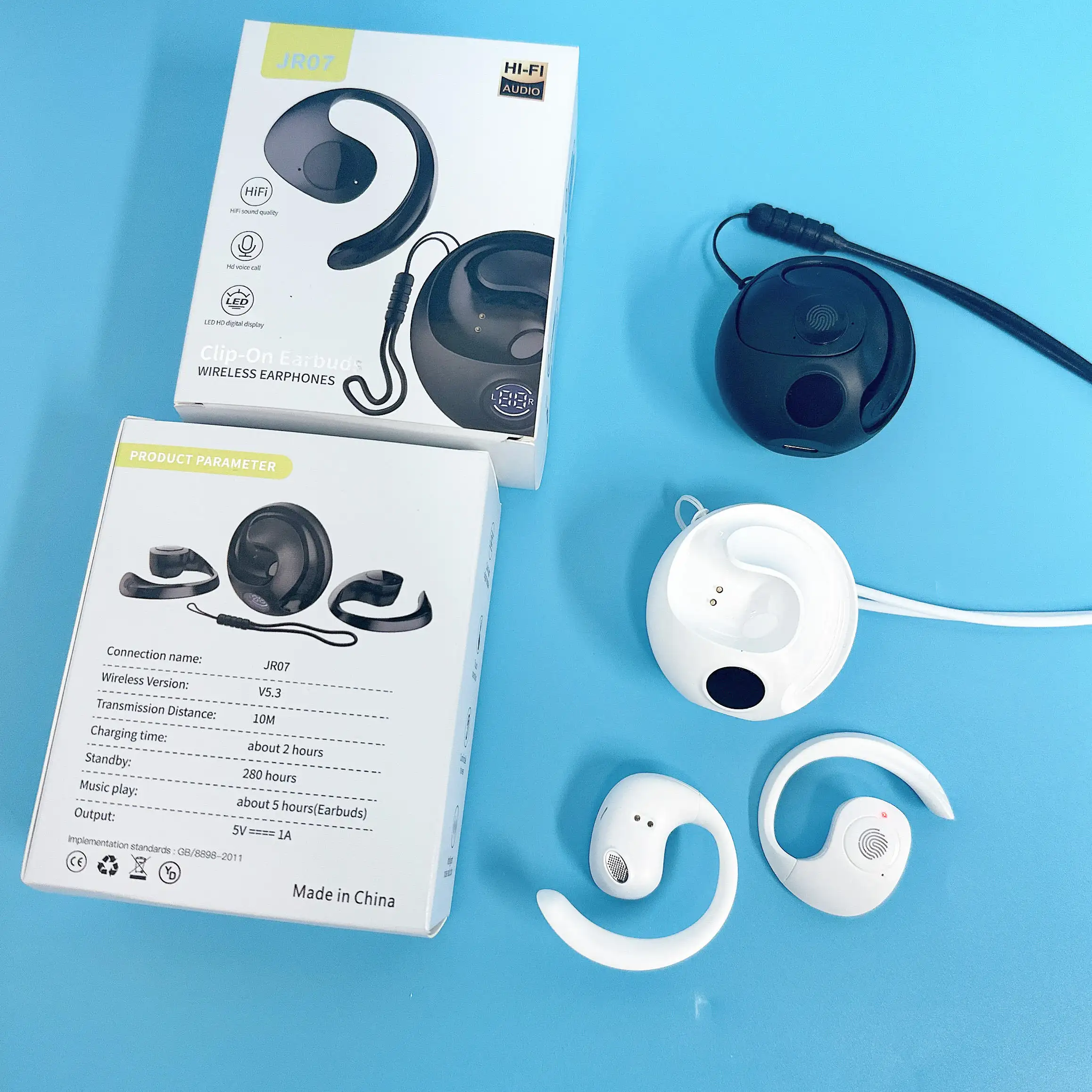 Jr07 earphone Bluetooth nirkabel, headphone nirkabel olahraga tahan air Hi-Fi suara Stereo dengan suara Hd Bluetooth V5.3 kait telinga terbuka ganda