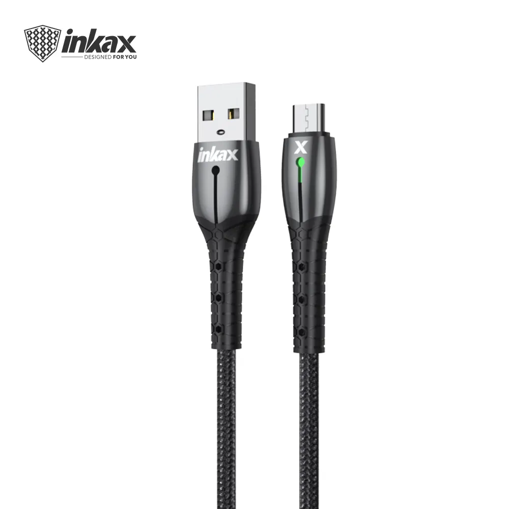 2020 New Hot verkauf inkax CK-110-MICRO 1M 2.4A USB Cable With Indicator Light For Micro Zinc Alloy Connector And Braid Jacket