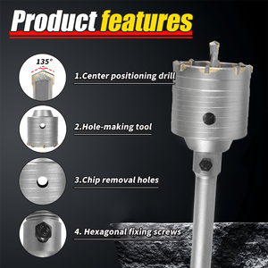 Broca de Corona de 30 mm <span class=keywords><strong>para</strong></span> <span class=keywords><strong>Perforar</strong></span> Paredes de Hormigón, Orificios <span class=keywords><strong>para</strong></span> Aires Acondicionados, Sierra Perforadora con Juego de Brocas SDS PLUS de 200 mm - Product Image 4