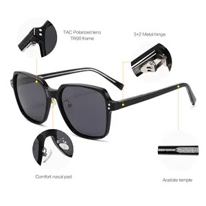 Hot Sale Fashion Design Trendy Shape UV400 Unisex Polarized Shades Acetate Sunglasses 2023