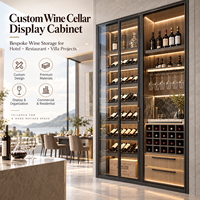 Vitrine de cave à vin sur mesure avec porte vitrée, système de stockage de vin moderne pour projets d'hôtels, restaurants et villas