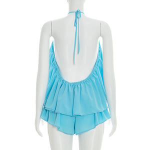 Viviblook Y26ST078 Nouvel ensemble sexy pour femme, très tendance, couleur unie, dos nu, crop top et short, deux pièces pour l'été - Product Image 5