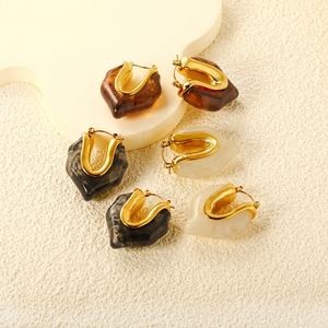 Modernos Pendientes de Aro de Acero Inoxidable para el Verano, Chapados en Oro de 18K, con Resina Colorida, Geométricos e Impermeables para Mujer - Product Image 1