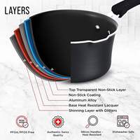 23 buah panci masak multifungsi hitam logam aluminium, panci masak dengan tutup, panci penggorengan, set peralatan memanggang keramik tekanan diperkuat