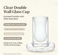 Ensemble de tasses à thé Wuso en verre borosilicate double couche, couche intérieure givrée blanche, soucoupe en verre transparent, design classique, 110 ml