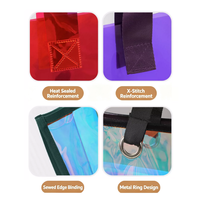 Sac fourre-tout transparent en PVC 33x27x12cm, matériau holographique irisé laser avec poignée renforcée, logo personnalisé pour cadeaux et vente au détail
