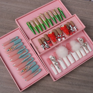 Venta al por mayor 10 piezas <span class=keywords><strong>de</strong></span> <span class=keywords><strong>uñas</strong></span> <span class=keywords><strong>de</strong></span> acrílico ABS pintadas a mano hermoso diseño hecho a mano para niñas presione en la aplicación del dedo - Product Image 6