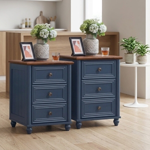 RWYHG Ensemble de 2 tables de chevet modernes style farmhouse de 18 pouces en bois avec <span class=keywords><strong>3</strong></span> <span class=keywords><strong>tiroirs</strong></span> de rangement, meubles de chambre à coucher style colonne romaine - Product Image 5