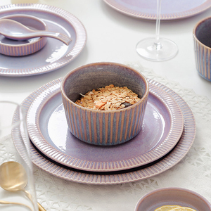 Juego de cena de cerámica púrpura para el hogar creativo nórdico, plato de cena de porcelana, juego de cuencos para Cena - Product Image 3