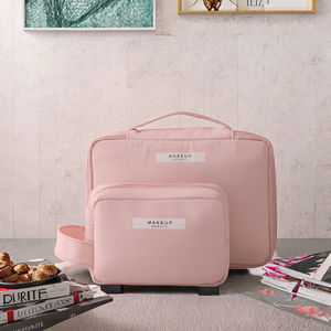 Custom Women Fashion Letter Pattern Polyester Zipper Cosmetic Travel <b>Bag</b> Portable Solid Color Makeup Pouch Set <b>Small</b> Large Sizes - Product Image 3