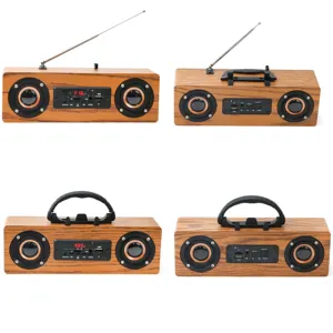 Vintage Radio Wood FM Radio 20W Dual Blue tooth Speakers Stereo with U Disk TF Card Aux Music Player Wireless Speakers